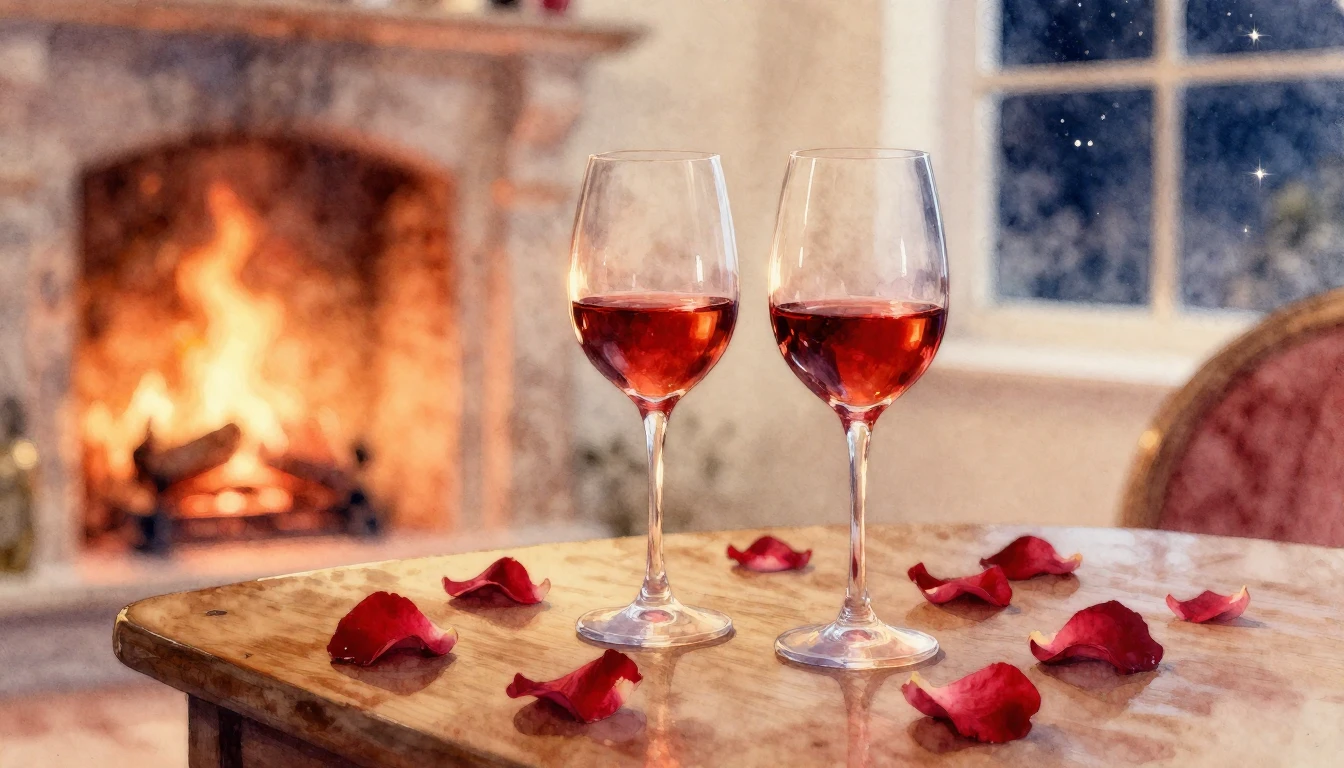 A delicate watercolor painting of two elegant wine glasses s...