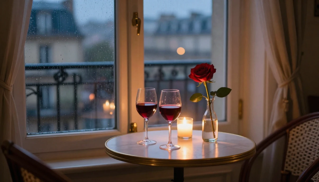 A romantic and dreamy scene depicting a cozy evening inside ...