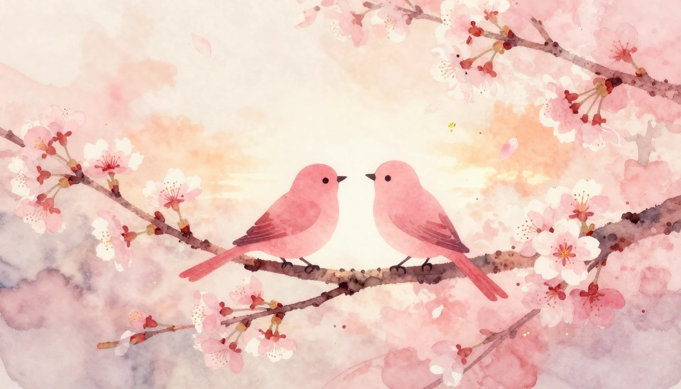 A delicate watercolor painting depicting two stylized silhou...