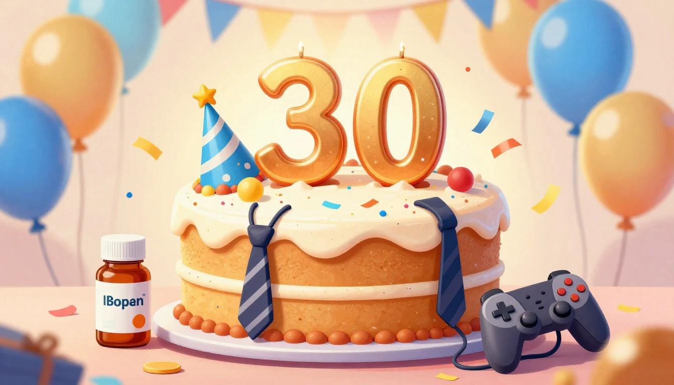 A humorous and colorful birthday illustration featuring a bi...