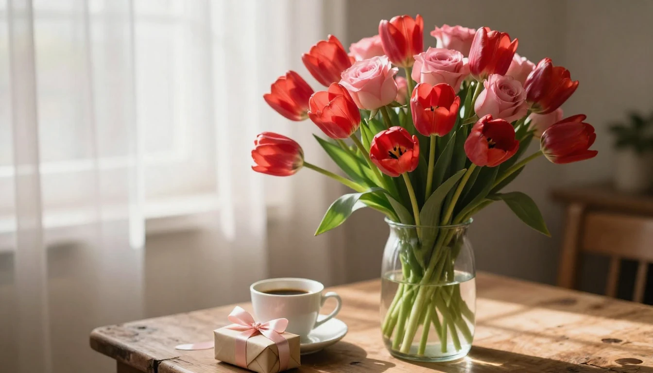 A romantic close-up composition featuring a large bouquet of...