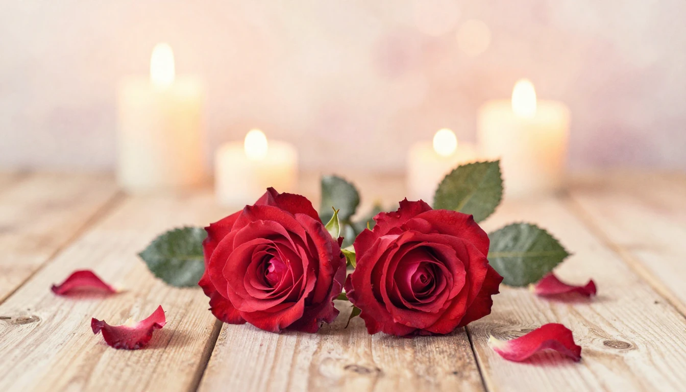 A soft watercolor painting of two delicate red roses intertw...