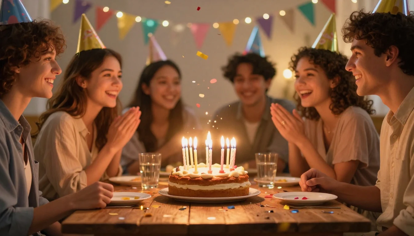 A vibrant and joyful birthday celebration scene focusing on ...