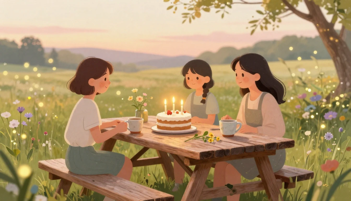 A heartwarming artistic illustration of a birthday celebrati...