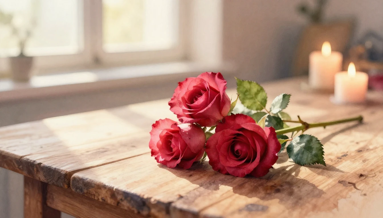 A beautiful watercolor painting of two delicate red roses in...