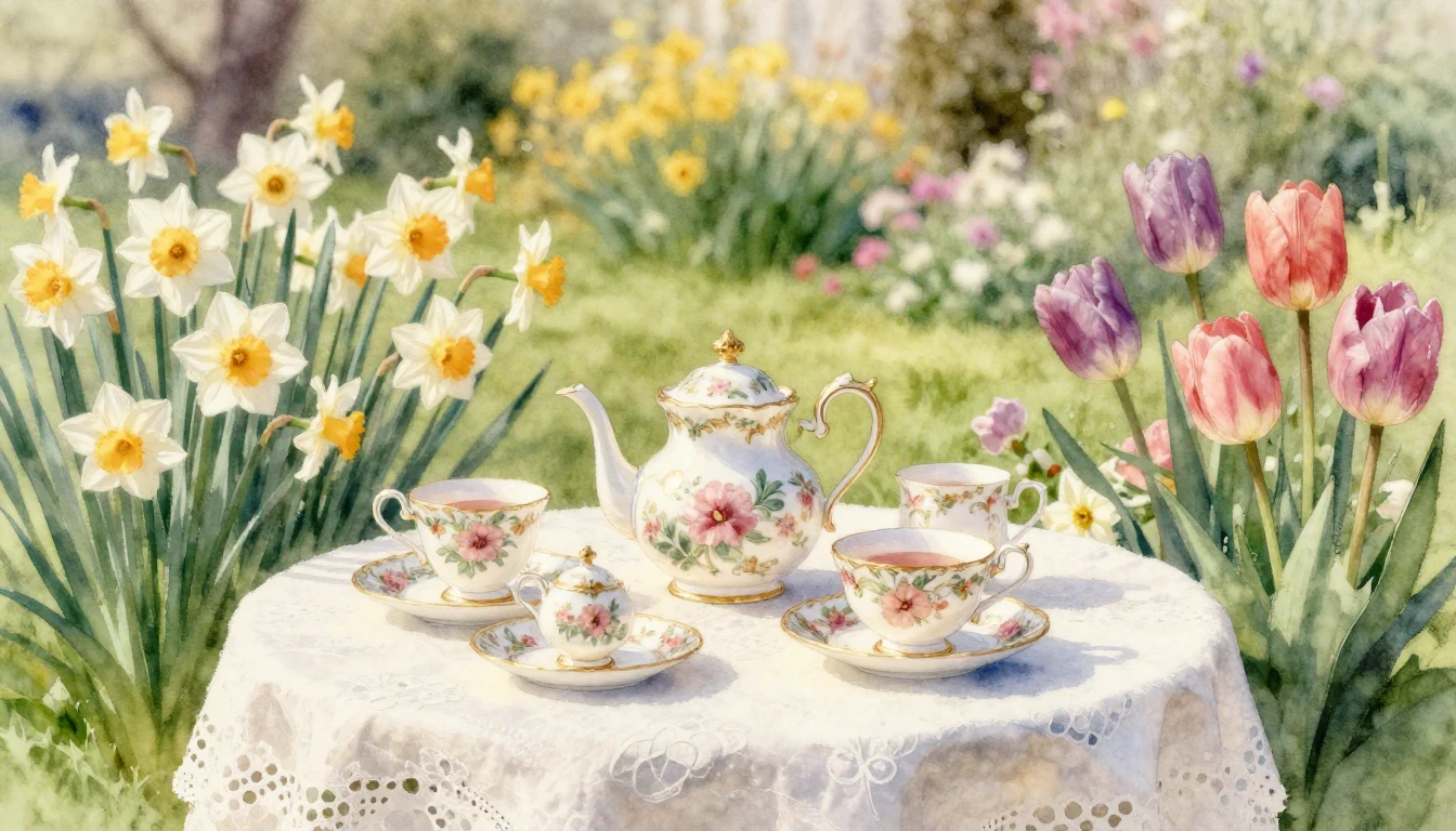 A soft and dreamy watercolor painting featuring a classic En...