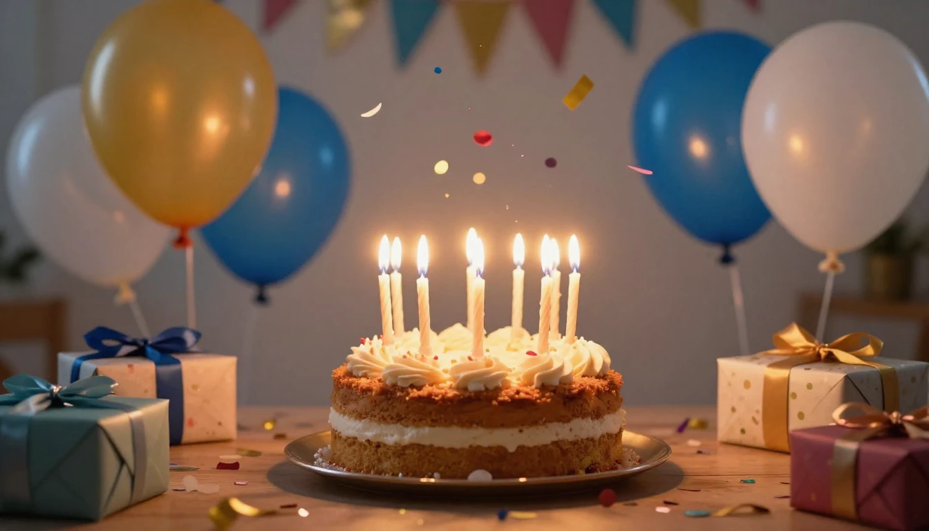 A festive birthday celebration scene, centered on a beautifu...