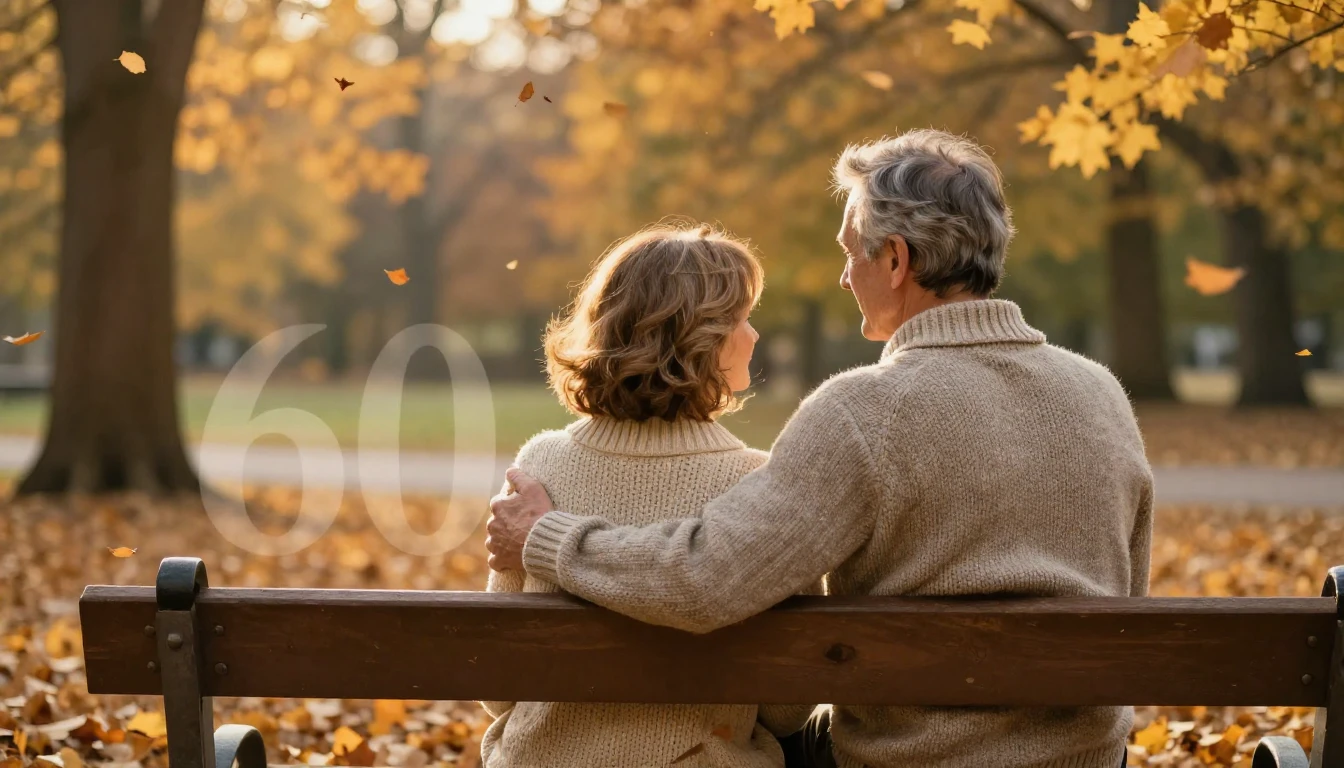 A warm and cozy scene depicting a mature couple sitting on a...