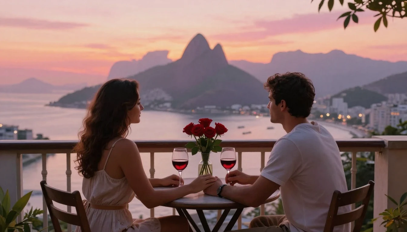 A romantic and dreamy scene featuring a couple sitting on a ...