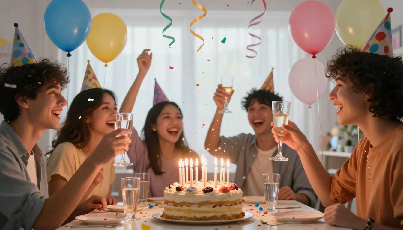 A vibrant and joyful birthday celebration scene featuring a ...