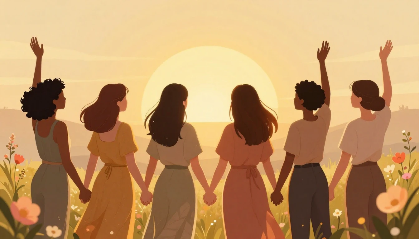 A beautiful, empowering digital illustration of diverse wome...