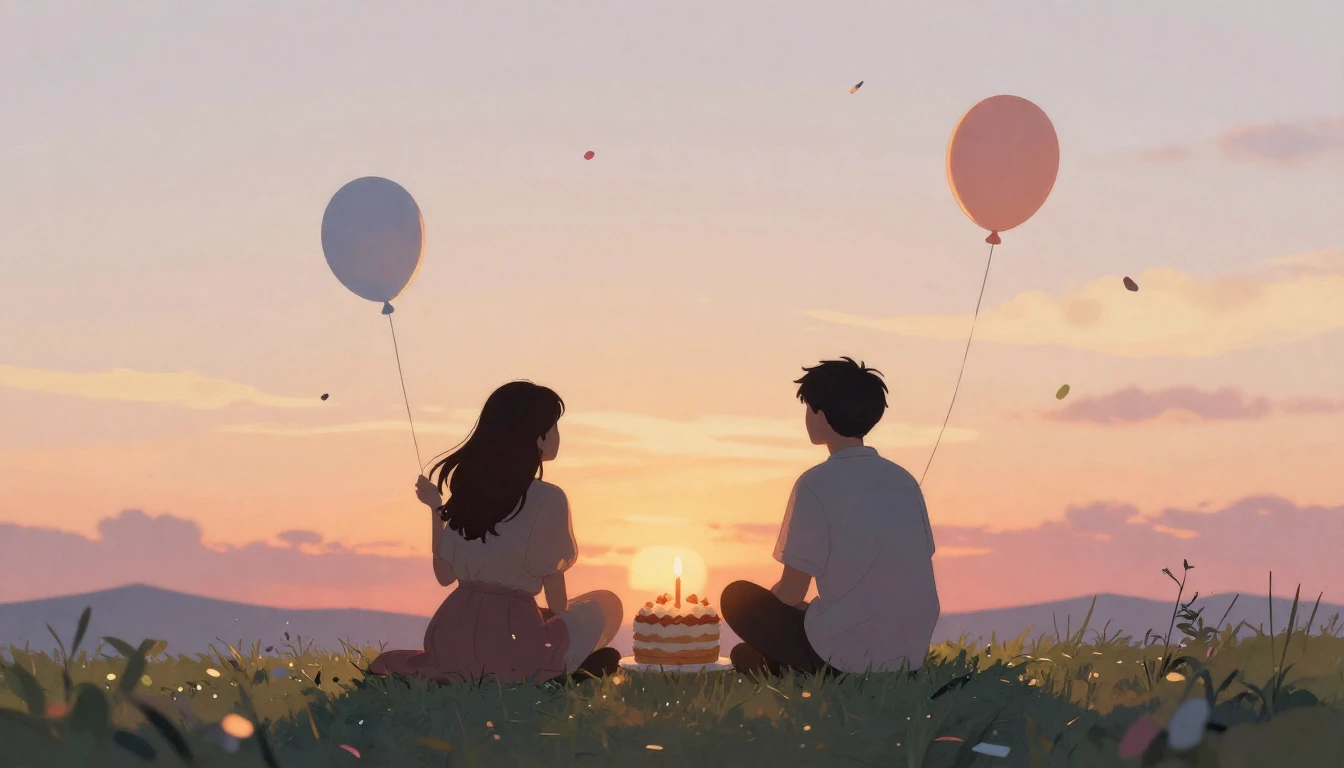 A heartwarming and artistic scene showing two silhouette fig...