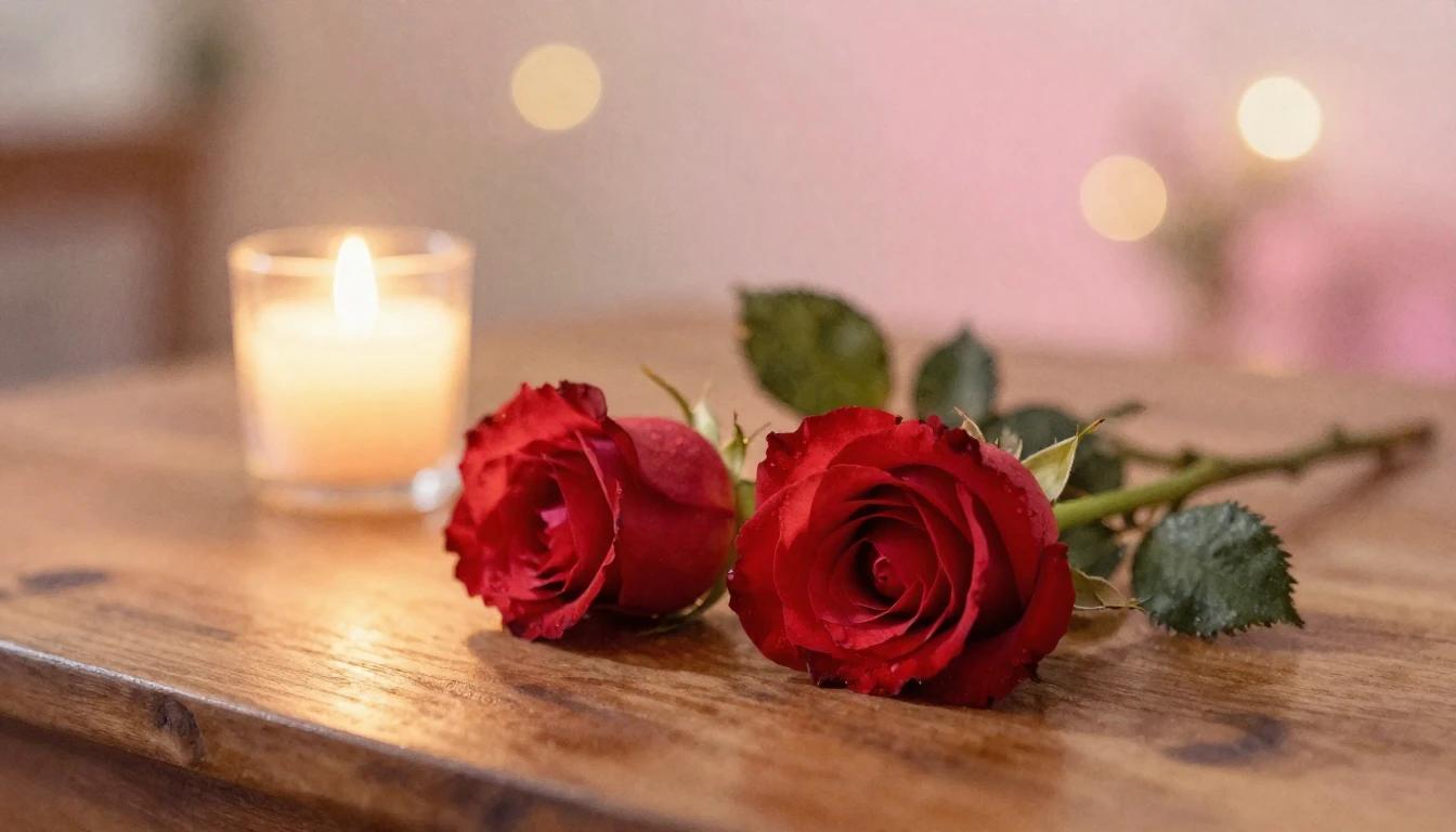 A soft watercolor painting of two delicate red roses lying o...