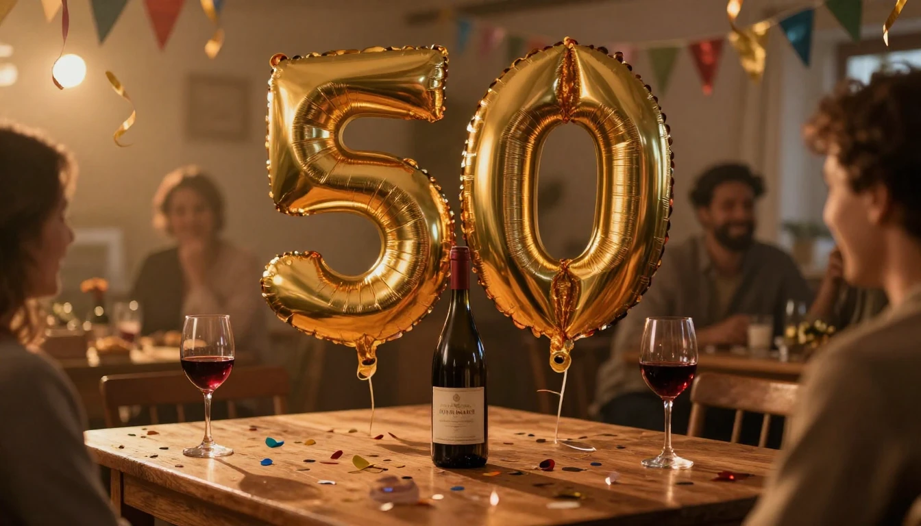 A festive and warm celebration of a 50th birthday. In the ce...