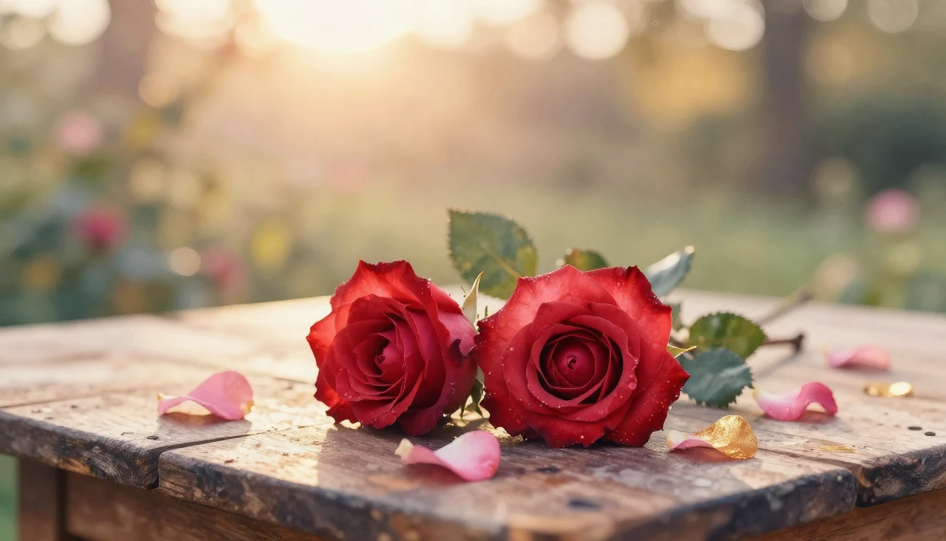 A beautiful watercolor painting of two intertwined red roses...