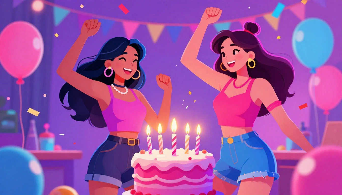 A vibrant and colorful digital art illustration of a birthda...