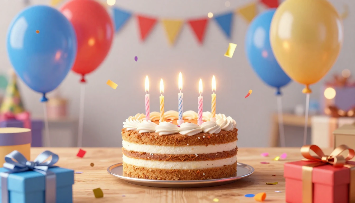 A festive birthday atmosphere, bright and colorful digital a...