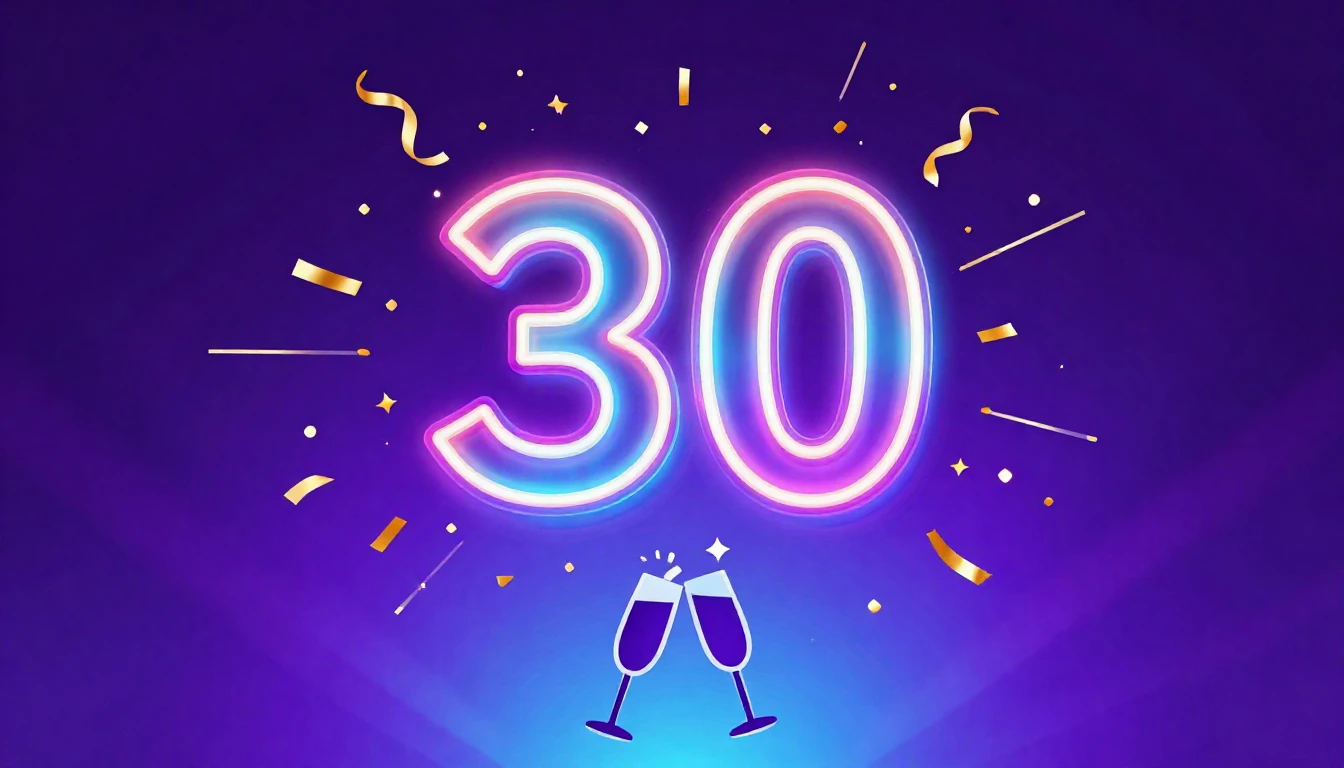 A vibrant digital art illustration celebrating a 30th birthd...