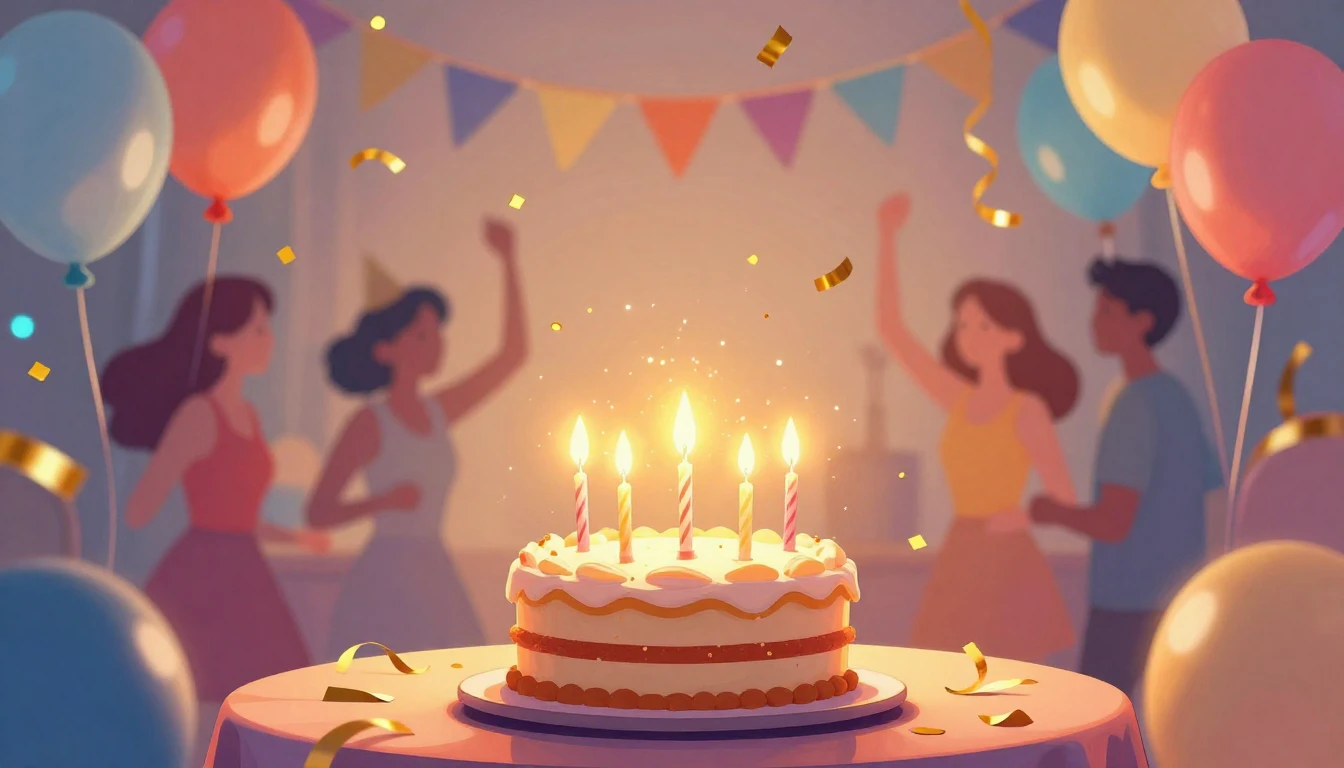 A vibrant and festive birthday celebration scene, digital ar...