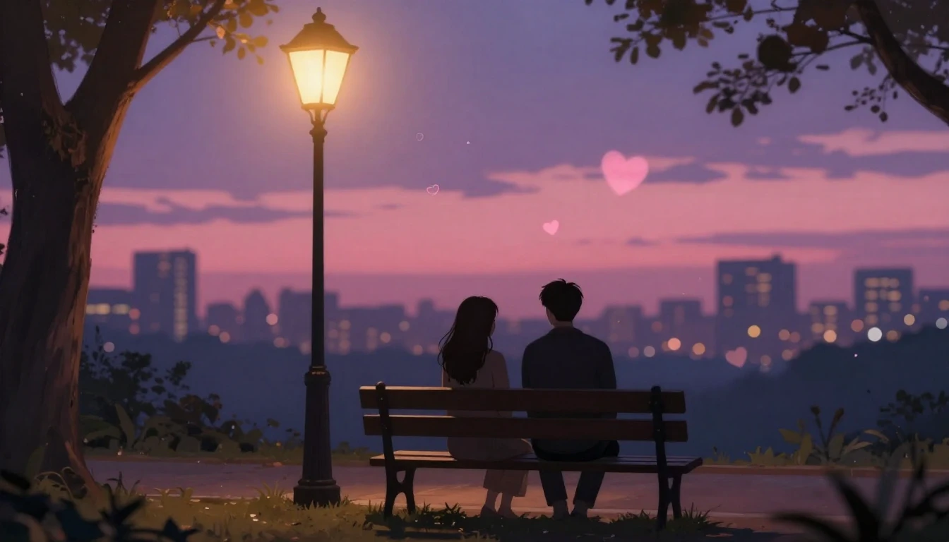 A romantic and intimate scene featuring two silhouettes sitt...