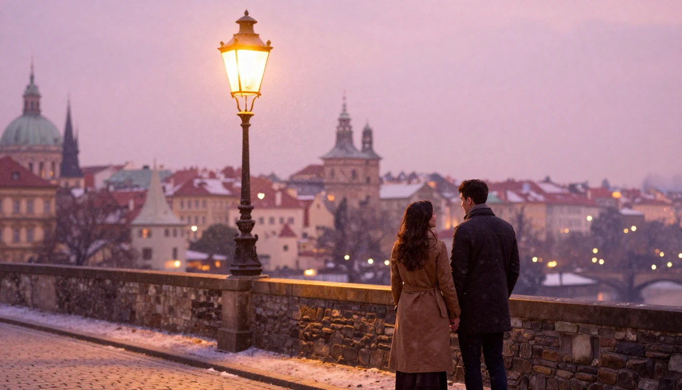 A romantic and dreamy scene featuring a couple holding hands...