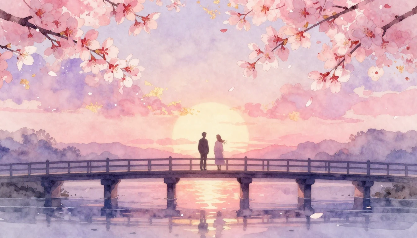 A beautiful watercolor painting of two silhouettes standing ...