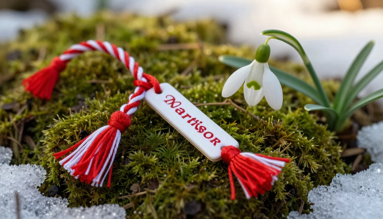 A close-up, delicate composition of a traditional Romanian '...