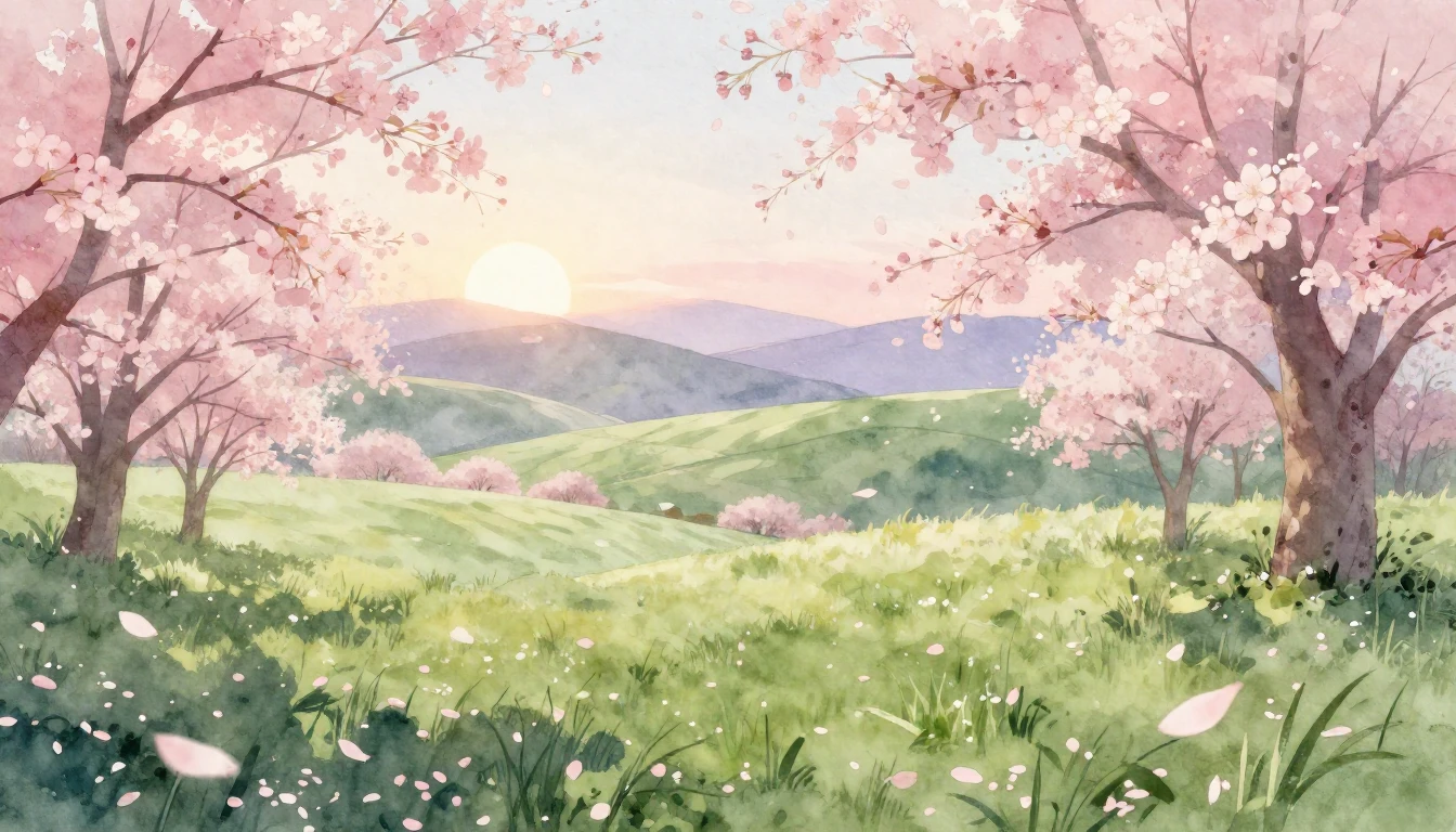 A breathtaking scene of a lush spring meadow at dawn, render...