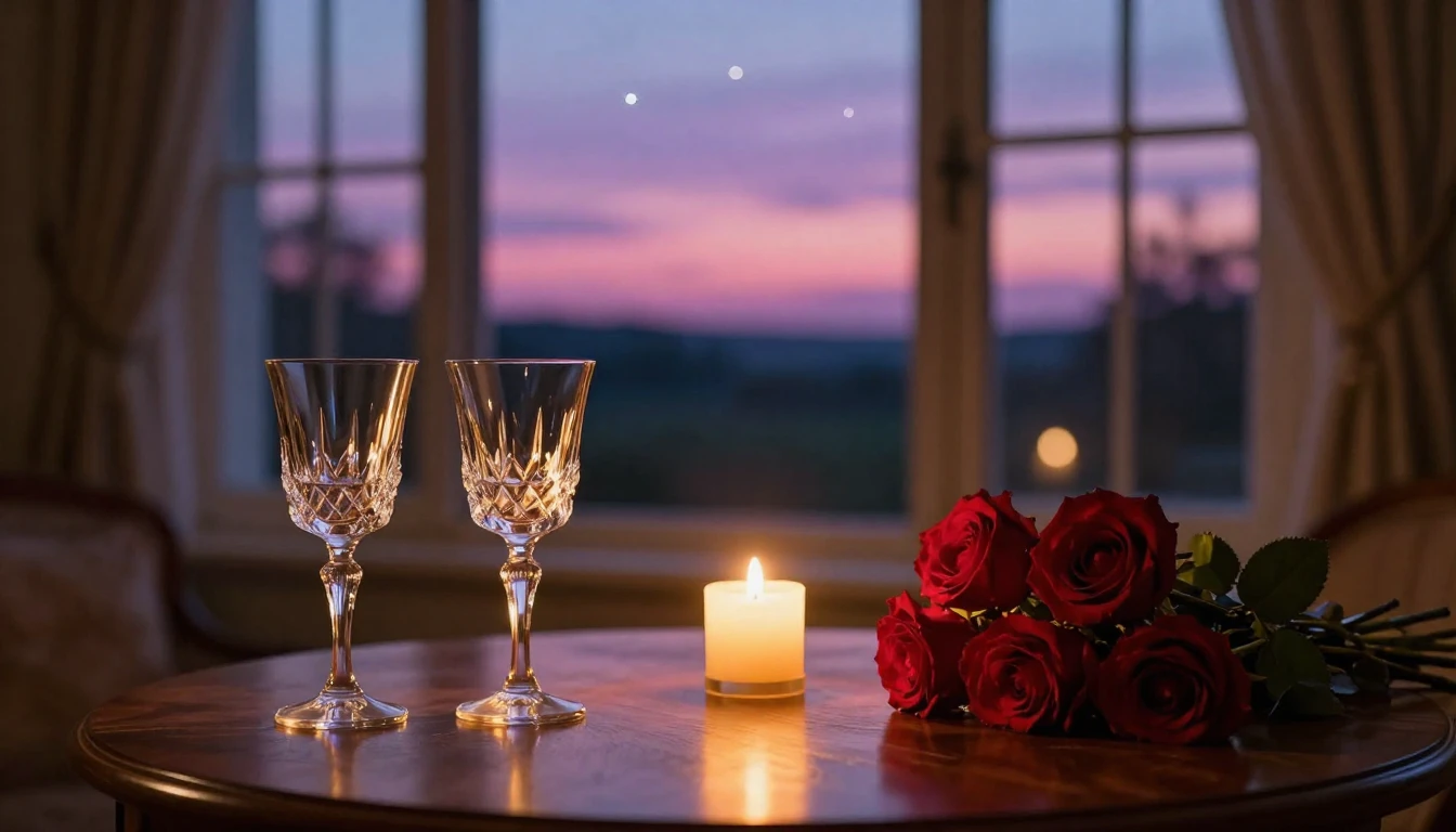 A breathtaking cinematic scene of a cozy, dimly lit room ove...