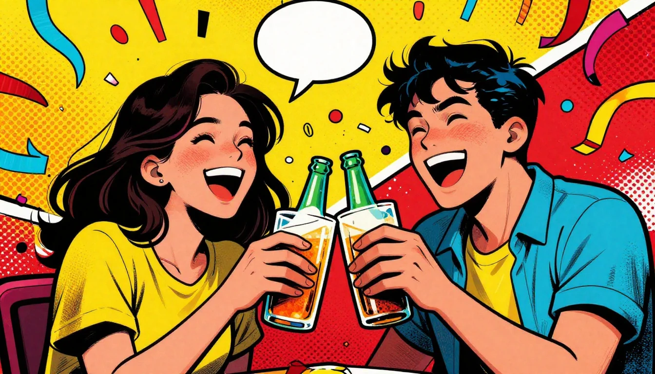 A vibrant and colorful illustration of two best friends laug...