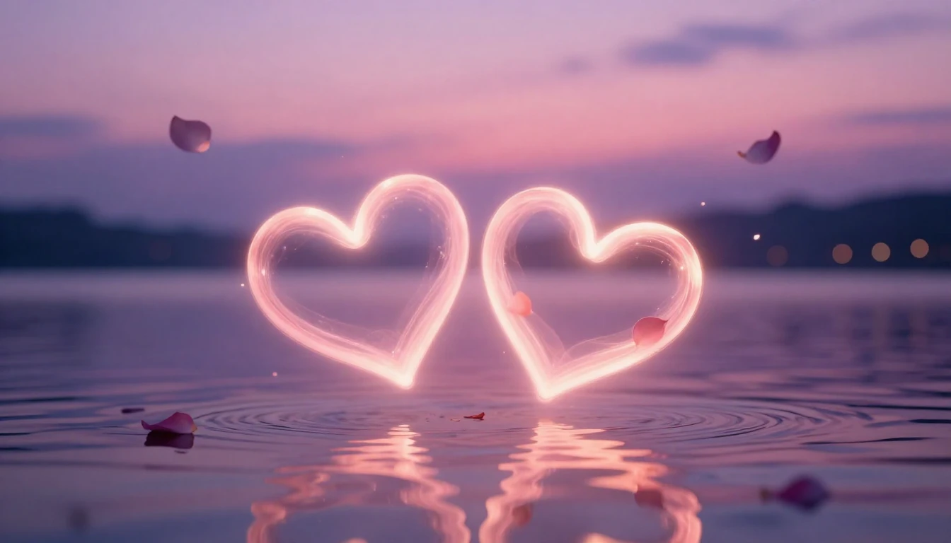 A breathtaking scene of two glowing hearts made of soft, eth...