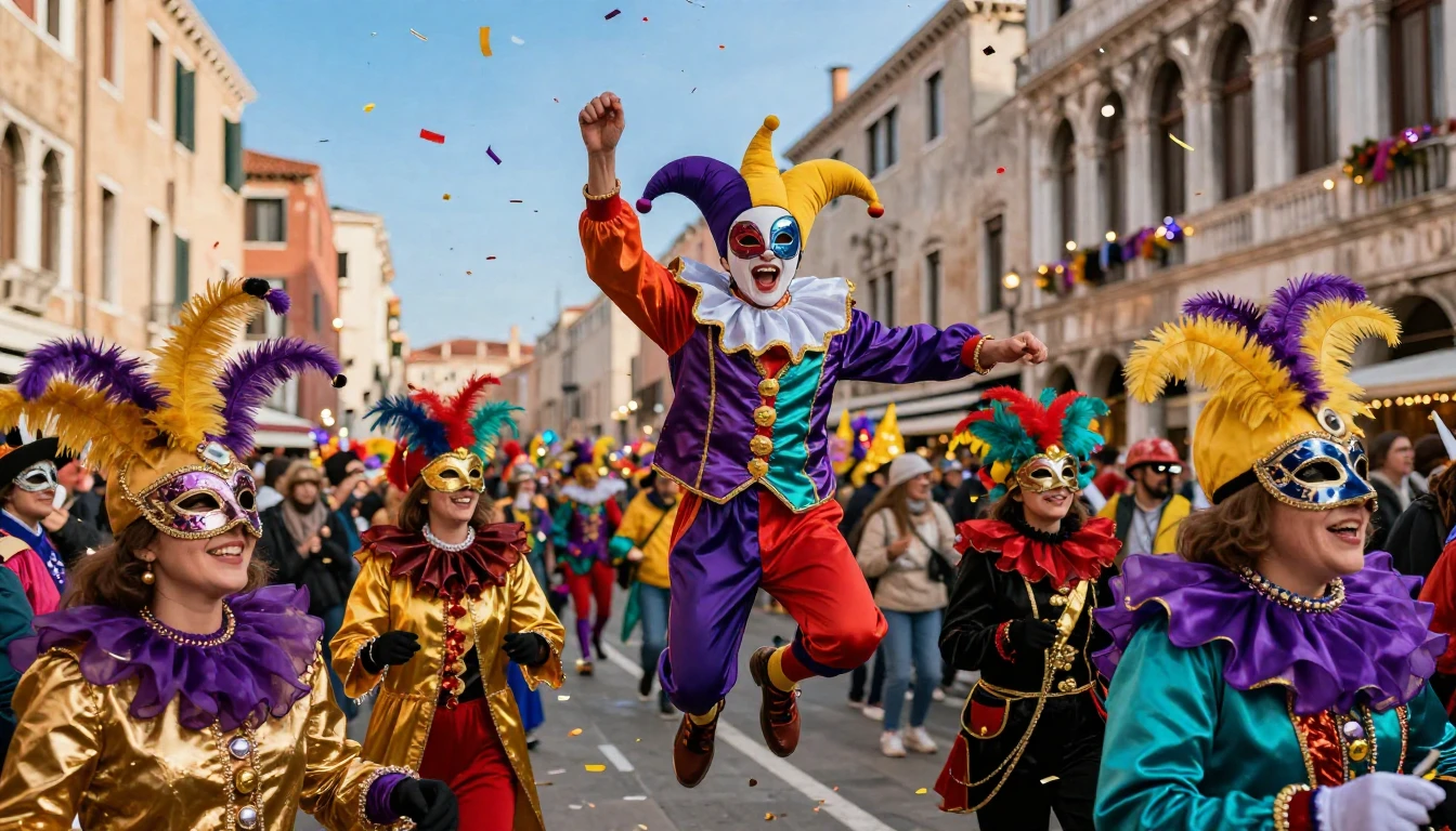A vibrant and explosive street celebration during Carnival i...