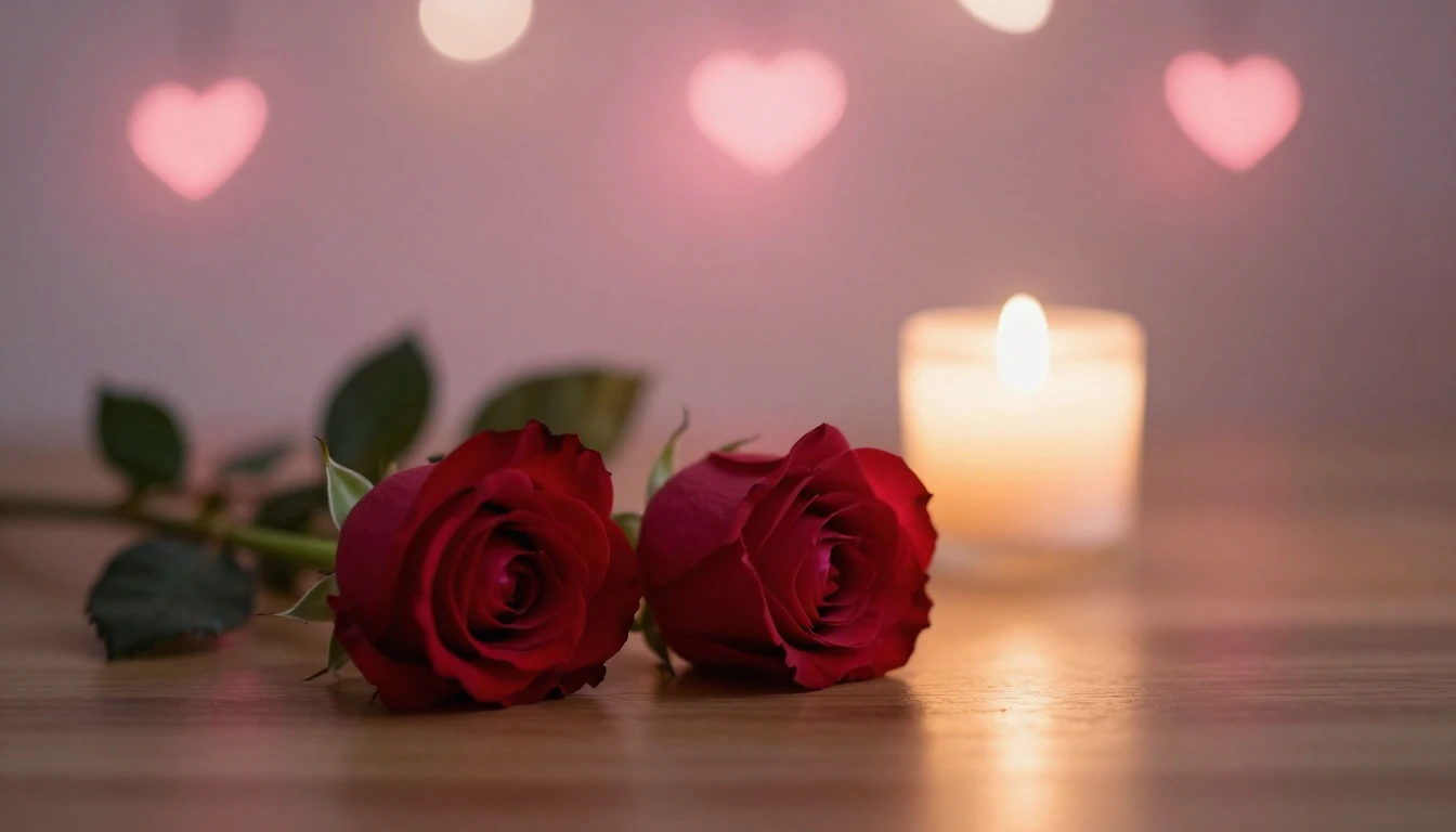 A soft and ethereal scene featuring two delicate red roses l...