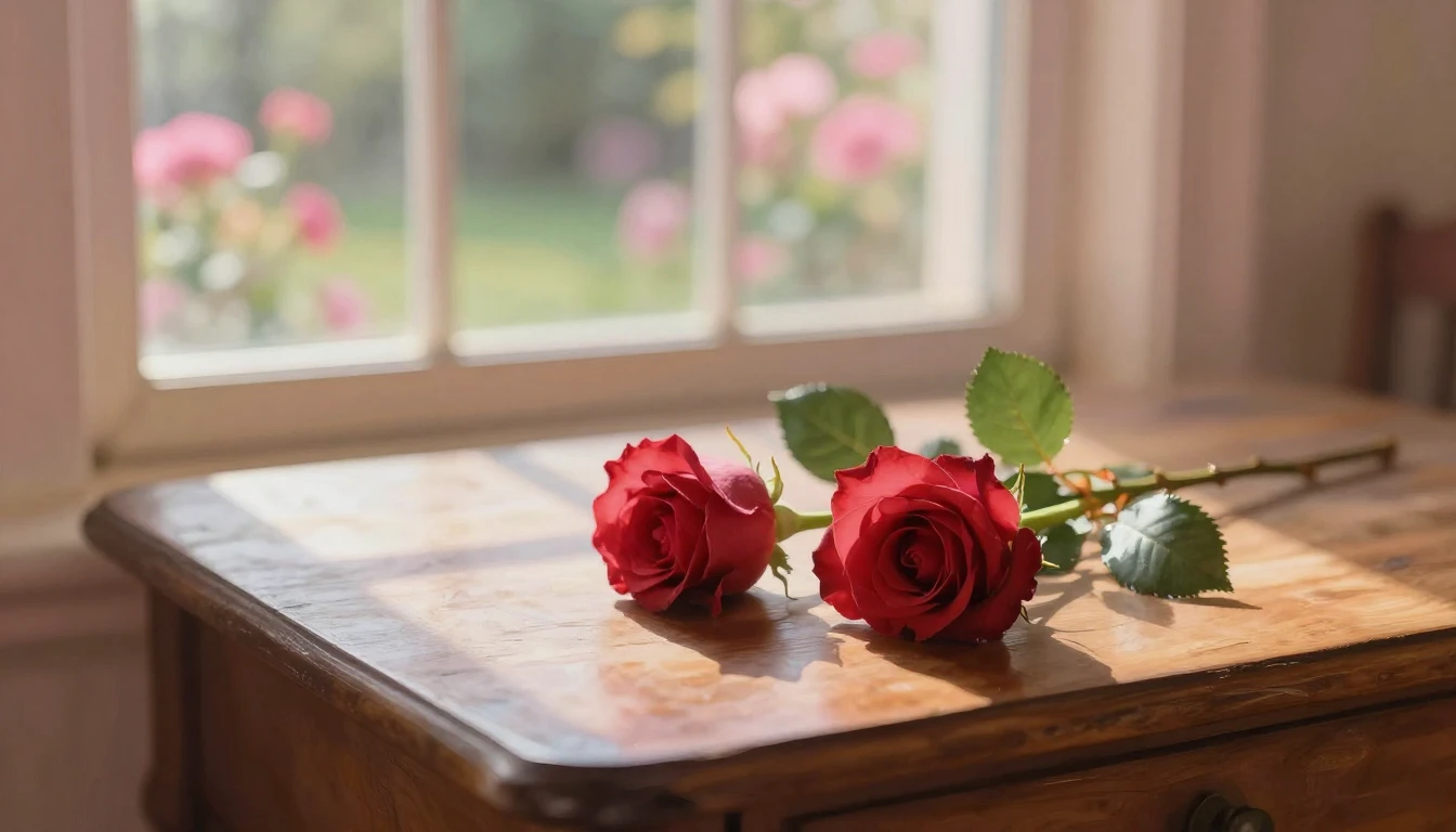A dreamy and ethereal scene featuring two delicate red roses...