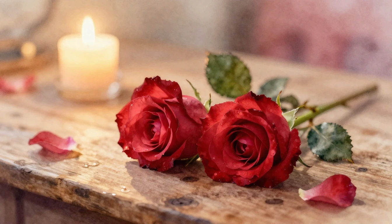 A beautiful watercolor painting of two delicate red roses in...