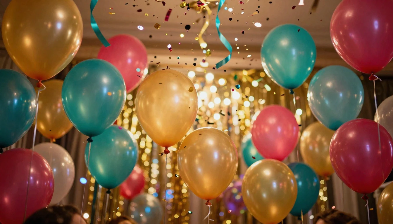 A festive and colorful scene depicting a grand birthday cele...