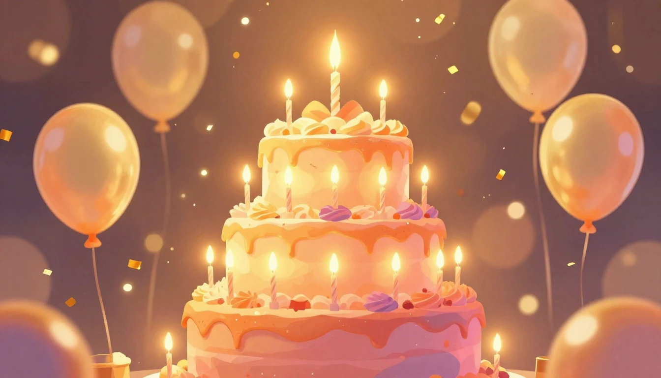 A vibrant and festive scene featuring a large, multi-tiered ...