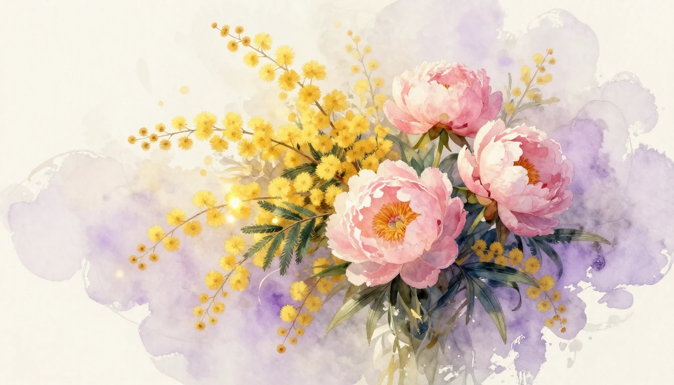 A delicate watercolor painting featuring a vibrant bouquet o...