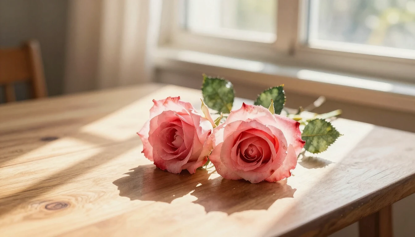 A delicate watercolor painting of two intertwined roses rest...