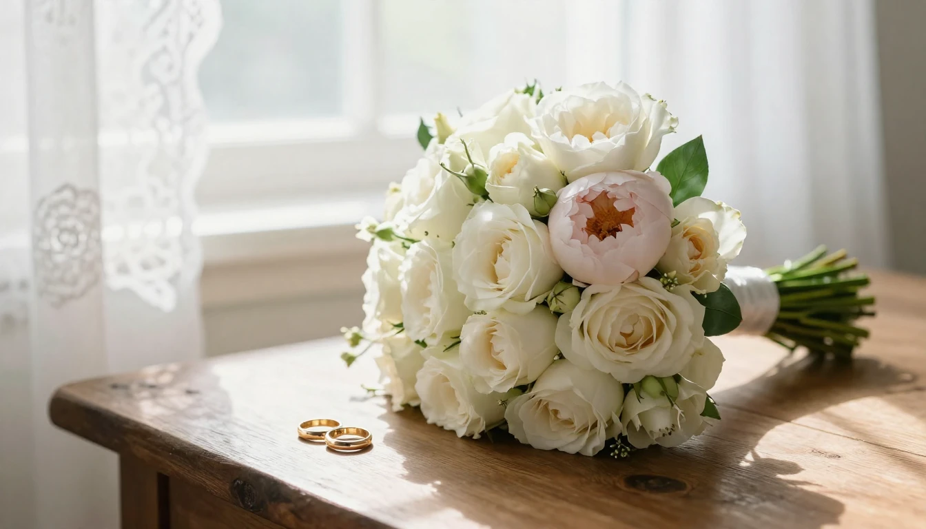 A heartwarming and romantic wedding scene depicted in soft c...