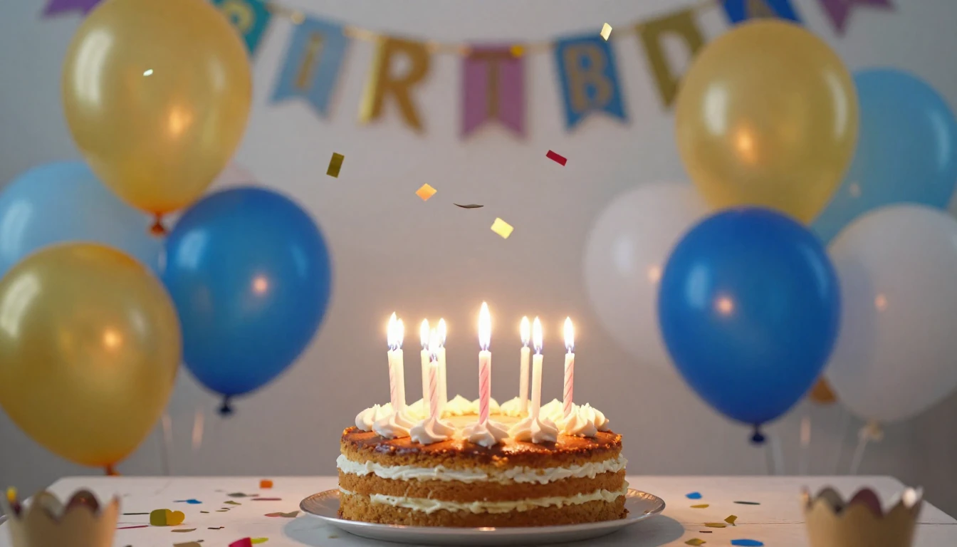 A vibrant and colorful birthday celebration scene. In the ce...