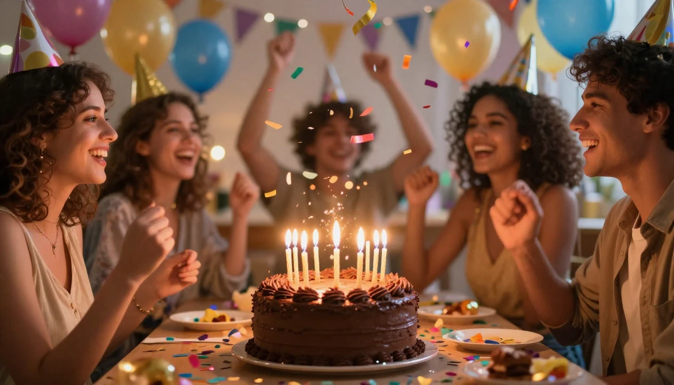 A vibrant and festive birthday celebration scene focused on ...