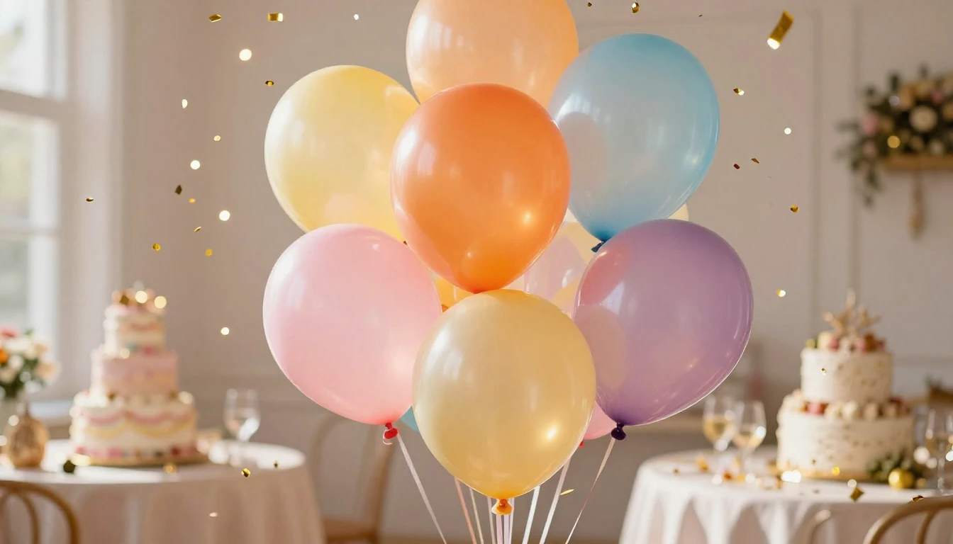 A vibrant and festive scene featuring a cluster of colorful,...