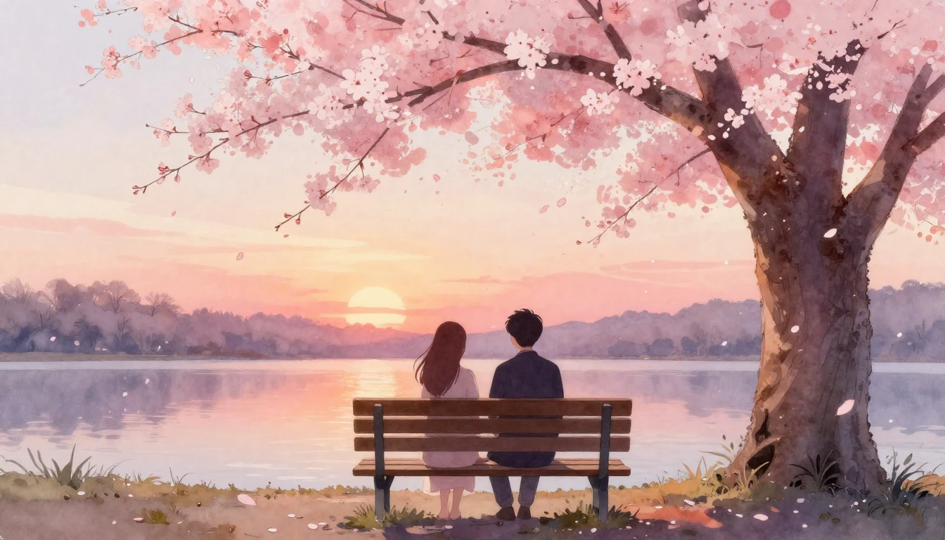 A beautiful watercolor painting depicting two stylized silho...