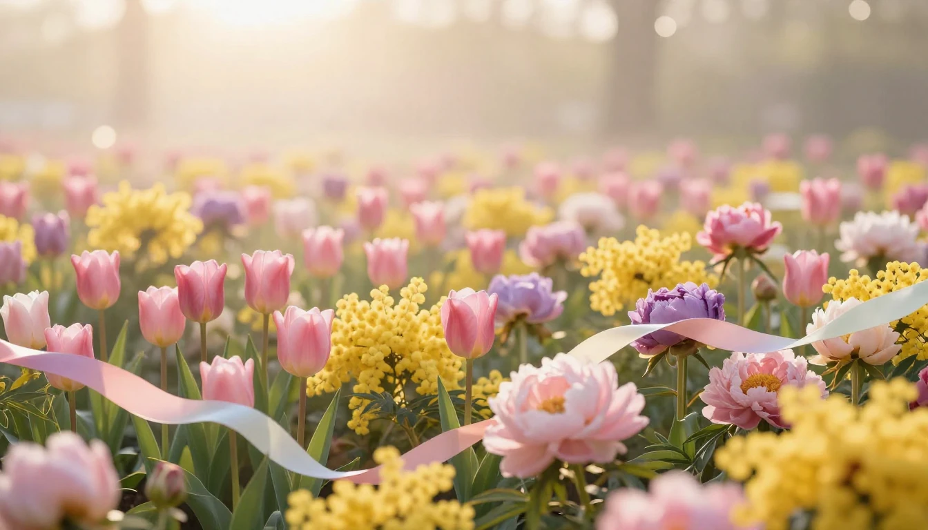 A breathtaking field of blooming spring flowers including tu...