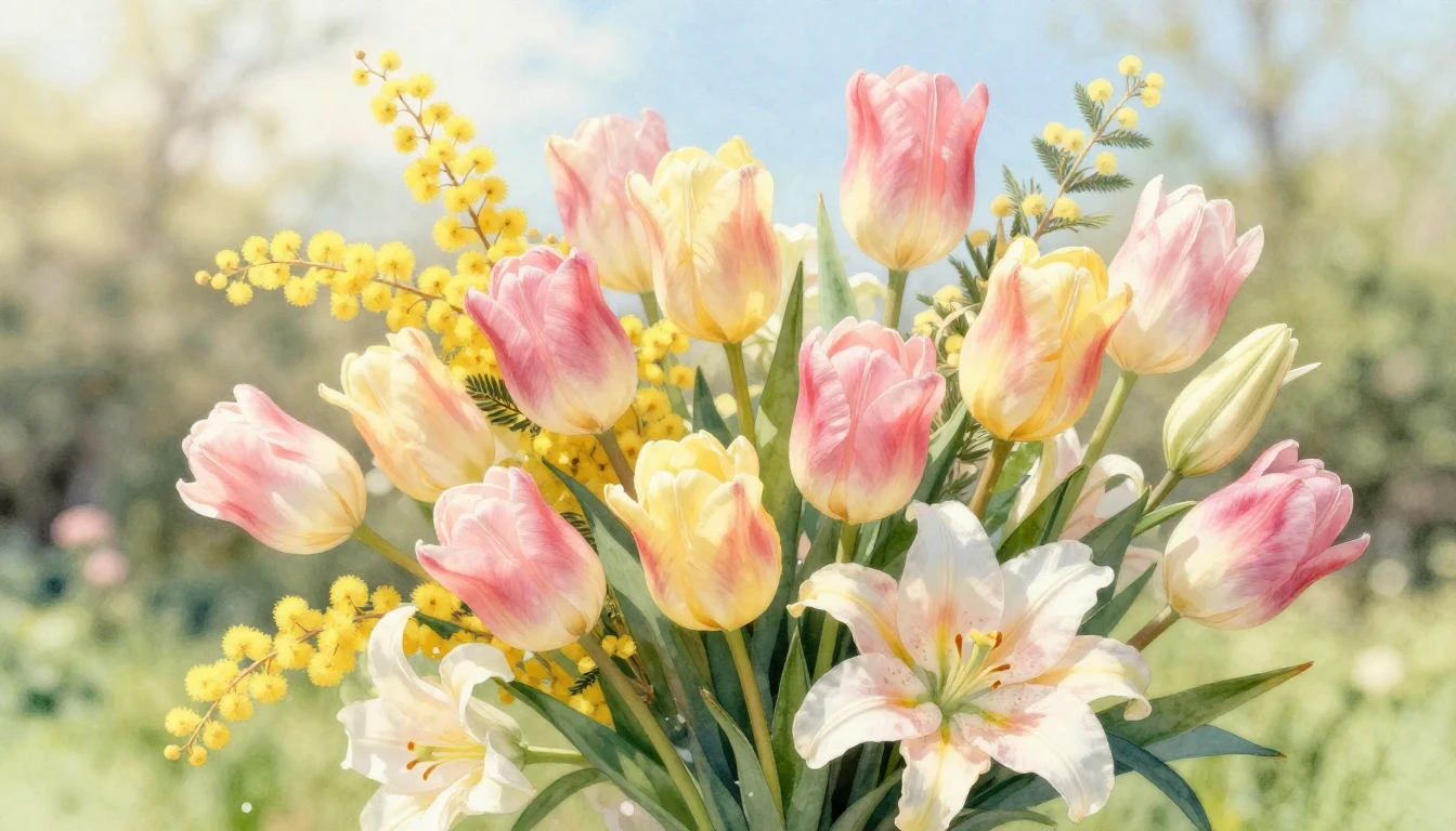 A beautiful and vibrant watercolor painting of a lush spring...