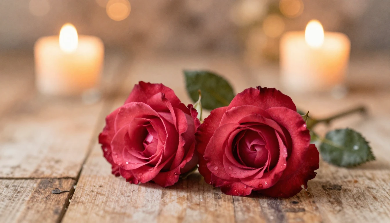 A soft watercolor painting of two delicate red roses intertw...