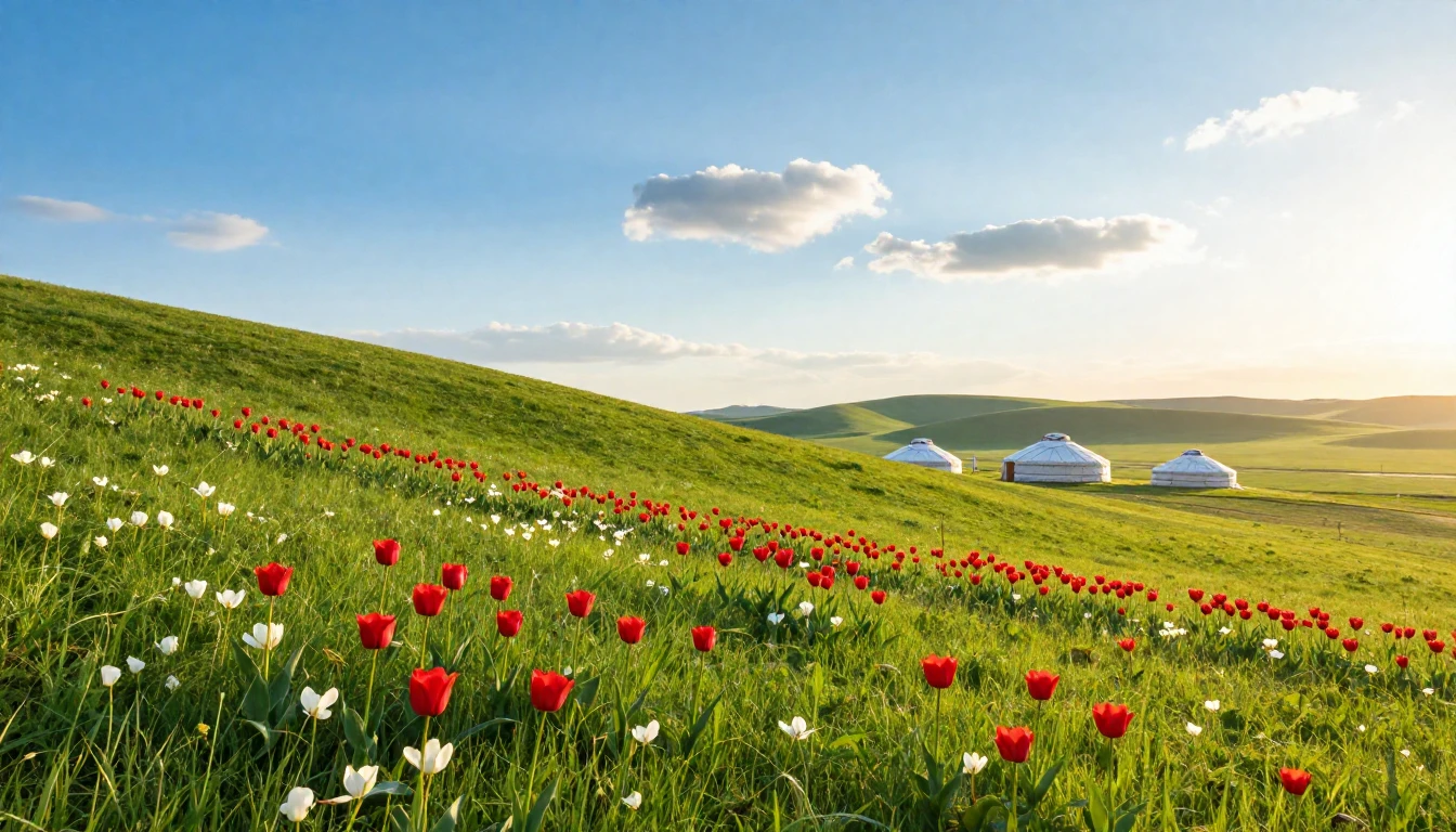 A breathtaking landscape of the Kazakh steppe during spring....