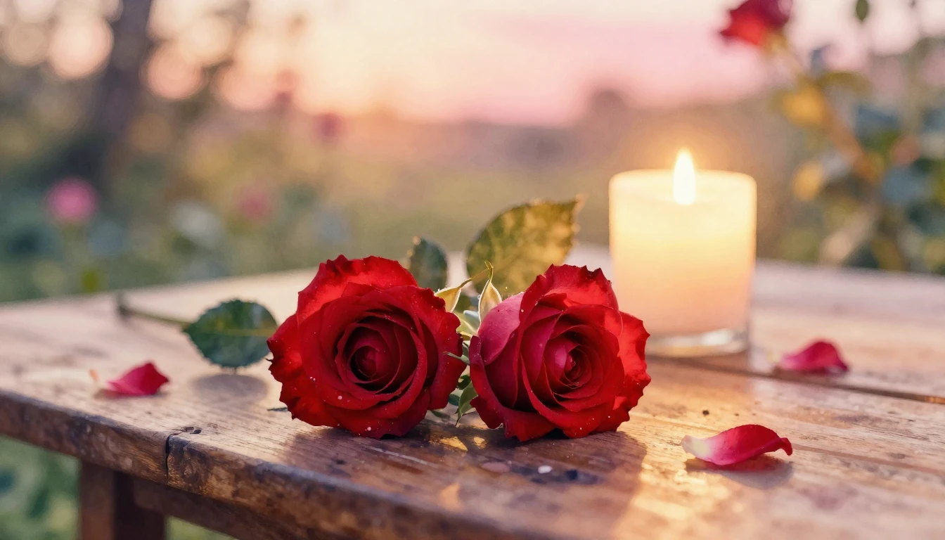 A beautiful watercolor painting of two intertwined red roses...