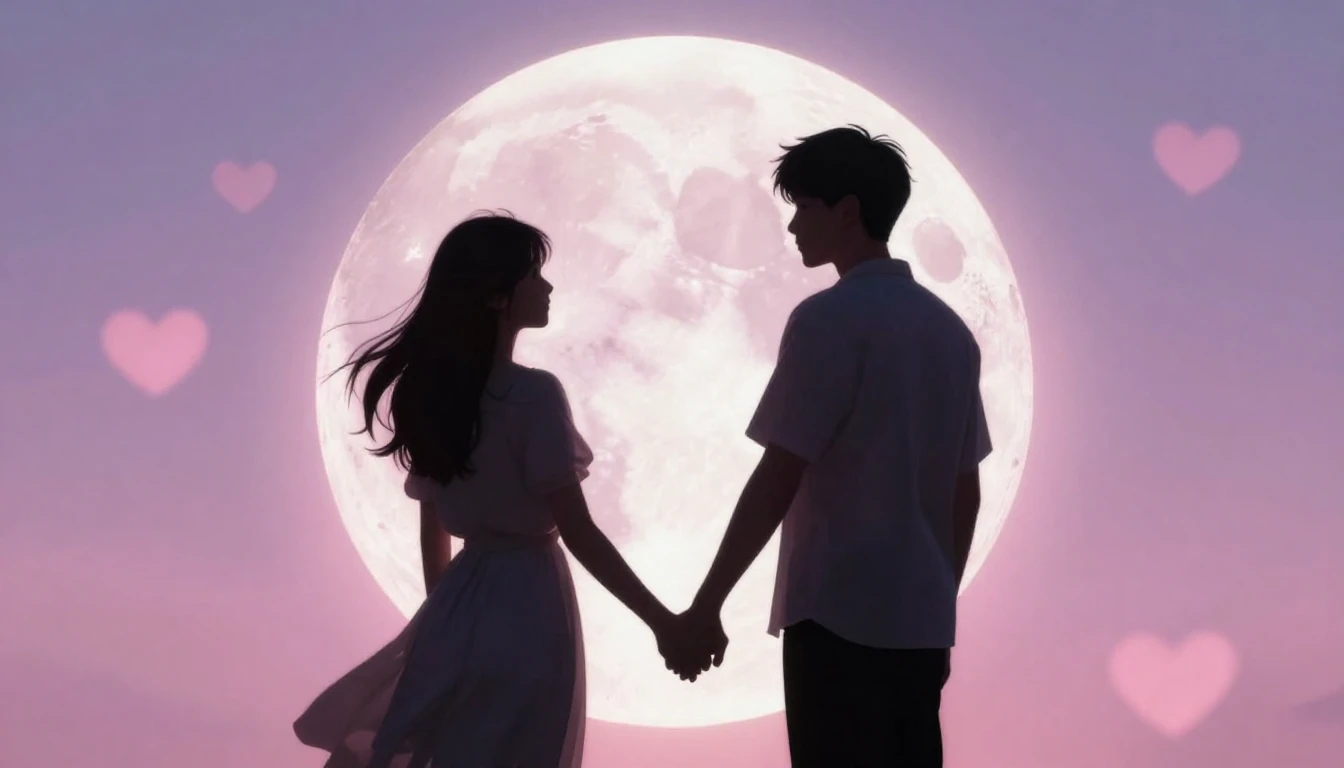 A romantic digital illustration of a couple holding hands si...